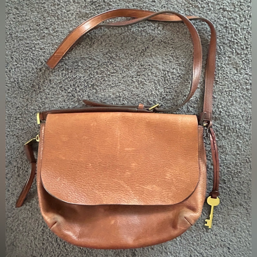Fossil Tan Leather Crossbody Bag